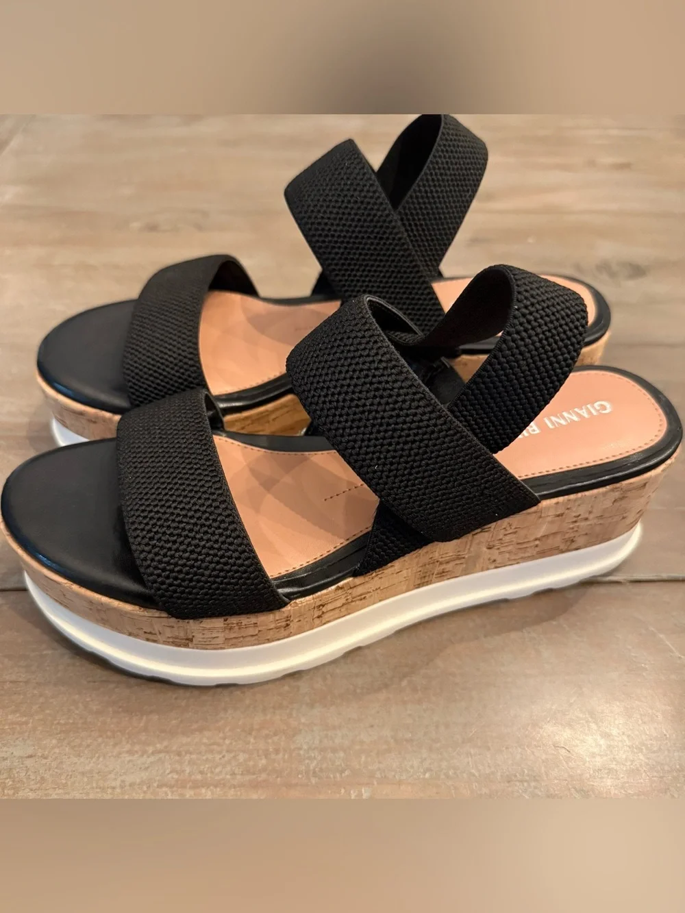 Gianni Bini black Briarre elastic strap wedge Platform sandals Y2K  8.5 Preowned
